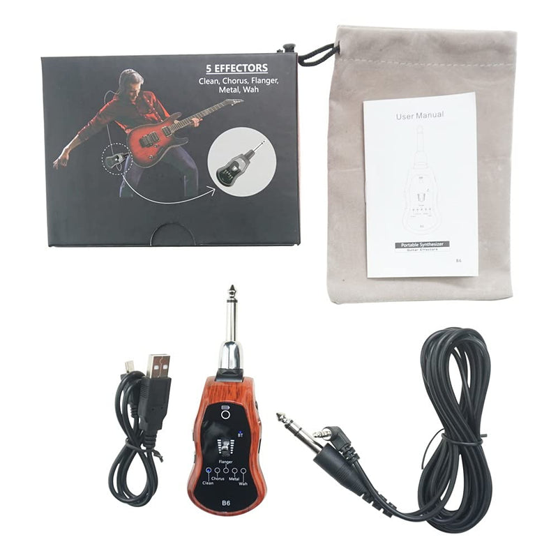 OW Portable Headphone Amp Synthesizer Pocket Plug Amplifier Rechargeable for Electric Guitar with Bluetooth Receiver Support 5 Effects: Clean/Chorus/Flanger/Metal/Wah