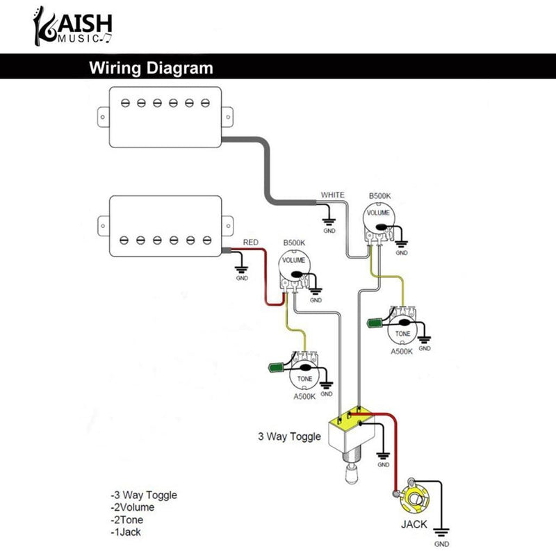 Guitar Prewired Wiring Harness Humbucker Solderless Wiring Harness 2V2T with 500K Pots and 3 Way Toggle Switch For LP Les Paul Standard Series For LP Standard Series