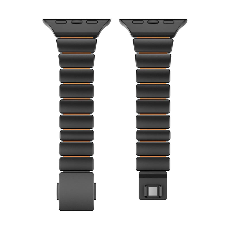 Magnetic Stainless Steel Band for Apple Watch, Black/Orange | Ultra 49mm, Series 10 46mm, Series 9/8/7 45mm, Series 6/SE/5/4 44mm, Dual-Layer Silicone Metal Strap, Secure Magnetic Clasp
