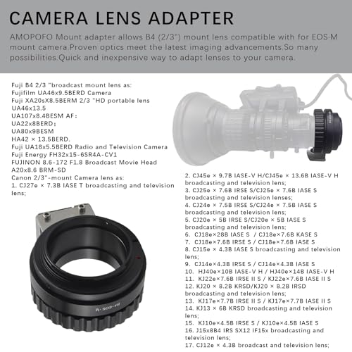 B4-EF M Lens Adapter Compatible with B4 2/3" Broadcast Grade Mount Lens & for EOS-M (EF-M Mount) Camera EF M M2 M3 M5 M6 M10 M50 M100.with Tripod Mount B4-EOS M