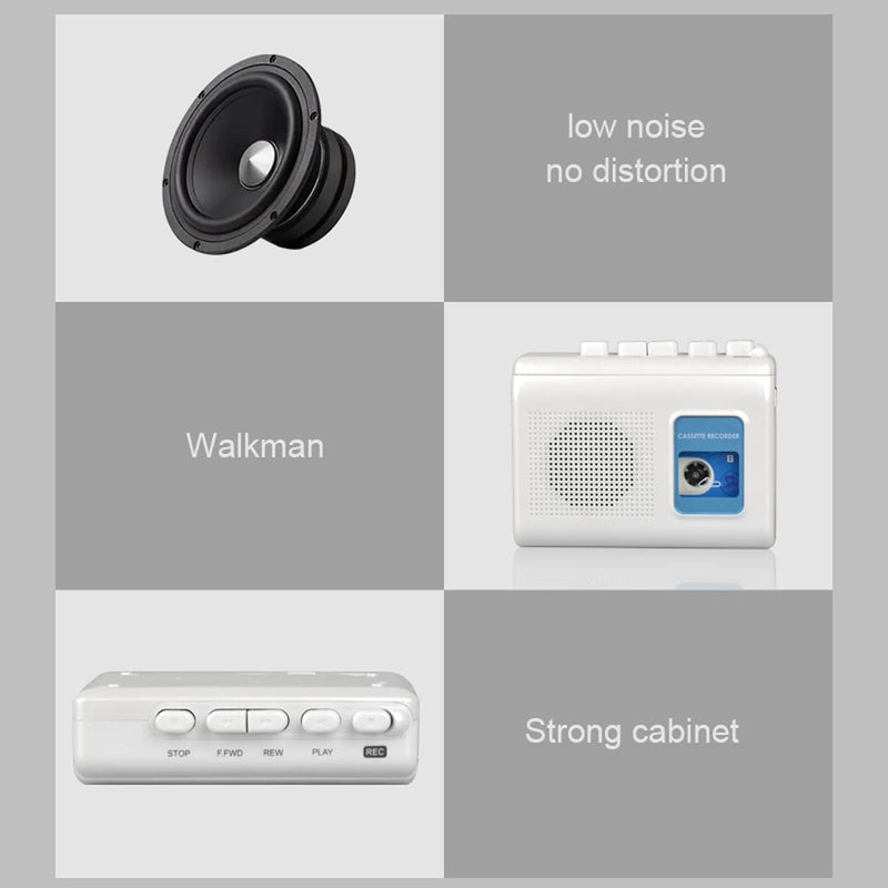 [AUSTRALIA] - TOMASHI Portable Cassette Player Tape Recorder with Built-in Speaker,Microphone,Headphone Jack-, 4.57 x 3.54 x 1.38inch white 