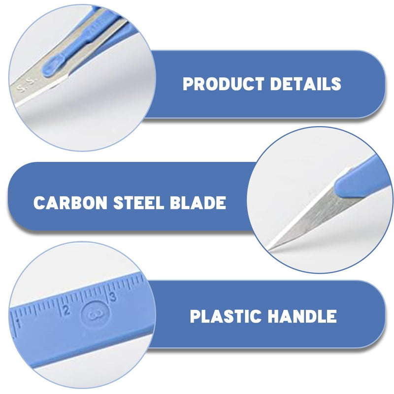 Scalpel Knife, Plastic Surgical Scalpel Knife, Scalpel Blade, Sterilised Scalpels, Figure 10 with Protective Cap, Individually Packed (10 Pack)