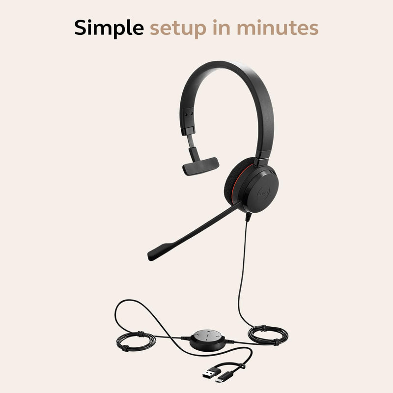 [AUSTRALIA] - Jabra Evolve 20 Wired Headset (2025 Edition) - Single-Ear Set for Office and Work from Home - Call Control - Certified for MS Teams - USB-C/A Connectivity - Black Mono Teams Certified 
