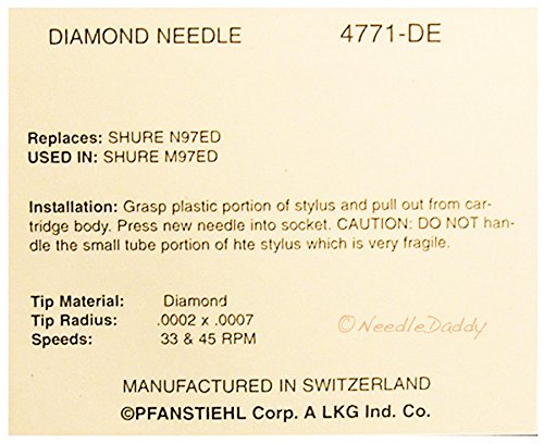 TURNTABLE STYLUS FOR SHURE N97ED N-97ED SHURE M97ED M97 N97 N105E 778-DE 4771-DE