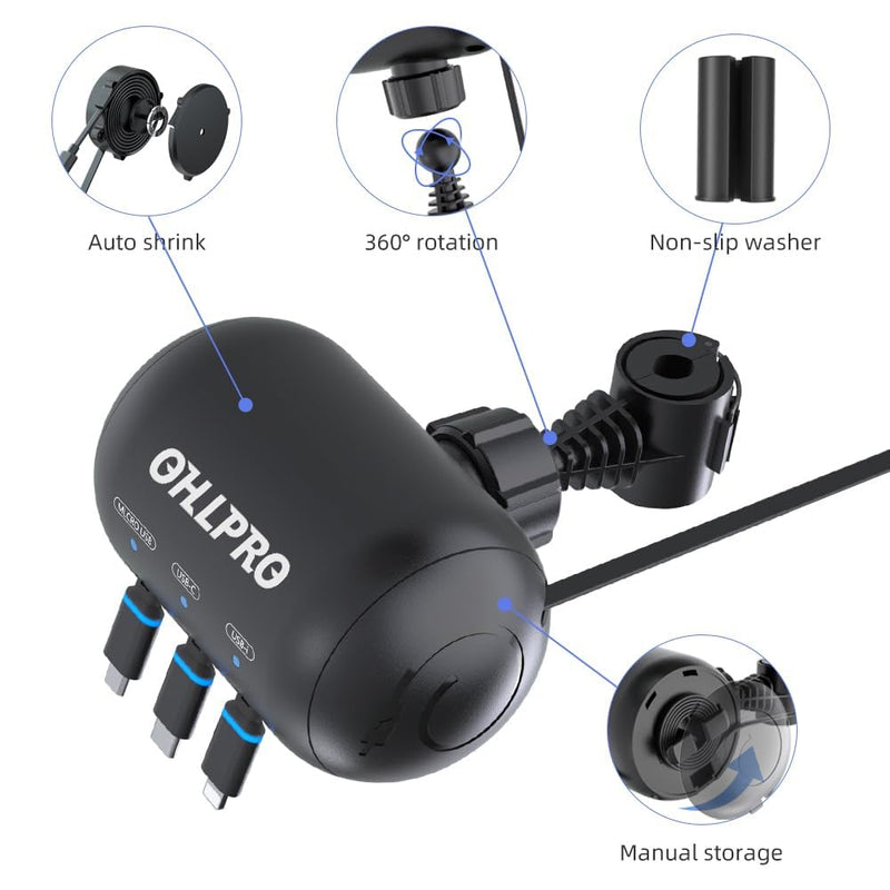 OHLPRO Multi Car Retractable Backseat 3 in 1 Car Charging Station Box Compatible with All Phones | iPhone | Samsung | Uber Taxi Lyft Turo Ride Share Customer Charging Dock Attach to Headrest Car Adapter | 3-IN-1 Charging Station