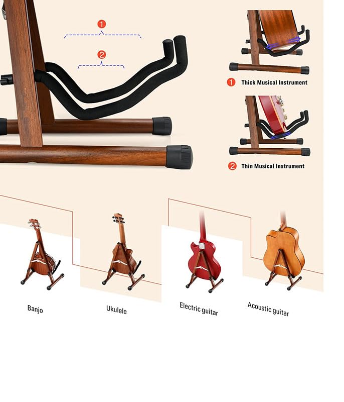 Guitar Stand, Guitar Stand Wooden Frame Folding Design, Universal Foam Padded Display for Electric Bass Classical Ukulele