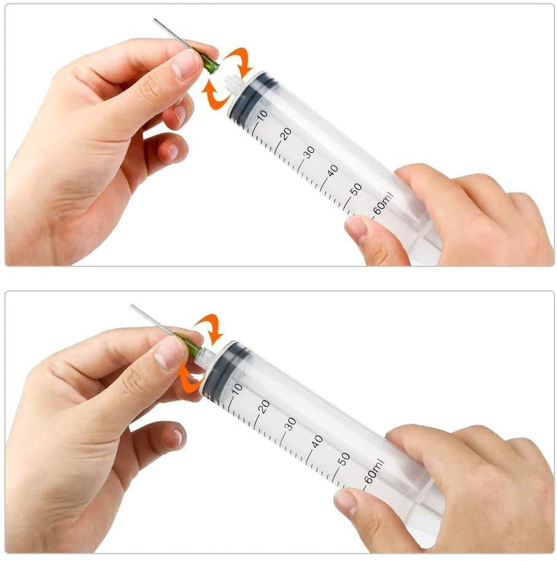 12 Plastic Syringes, 60 ml, Plastic Syringes with Cap, Dosing Syringe with Needle, Reusable Small Plastic Syringe for Liquid Measurement and Dispensing, Industrial, Animal Feeding