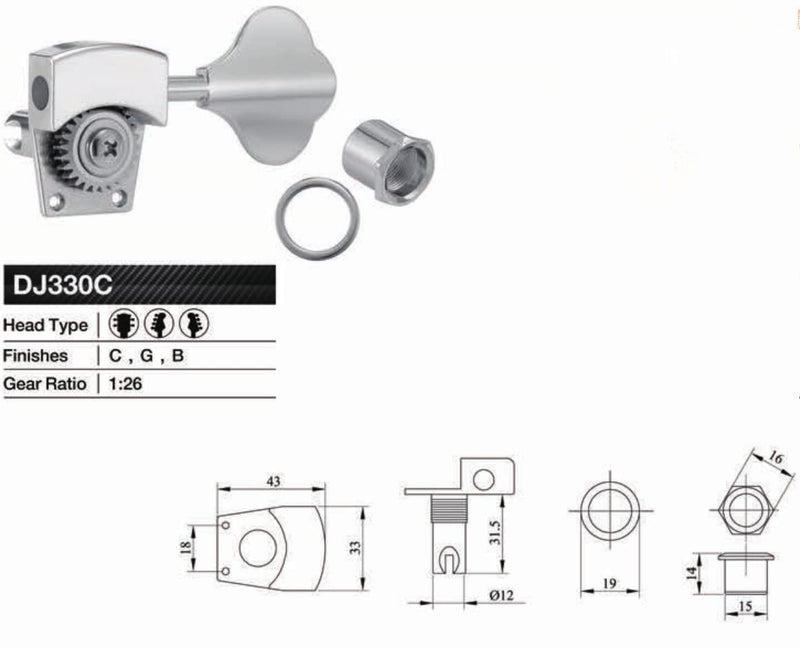 KAYNES Bass Tuners 1:26 Ratio Open Gear Tuning Key Pegs Guitar Machine Head Tuners for Jazz or Precision Electric Bass Instruments Chrome Silver (4 for Right)