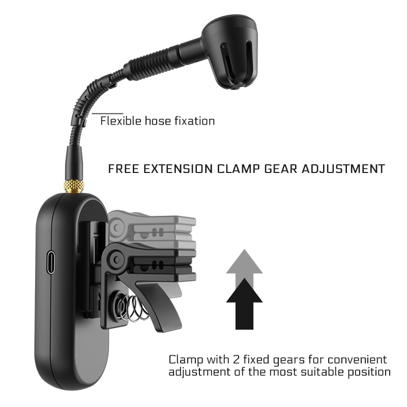 YXG Wireless UHF Saxophone Microphone System, Clip-On Instrument Microphone for Sax and Trumpet, Preset EQ & Echo Level 100 Ft Transmission Rechargeable Compact Transmitter and Receiver 8 Hours M-03