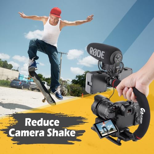 Zeadio Video Handheld Stabilizer, Triple Cold-Shoe Handle Grip with Smartphone Holder、360° Ball Head Mount, Compatible with All Camera Sport Camera DSLR Smartphone