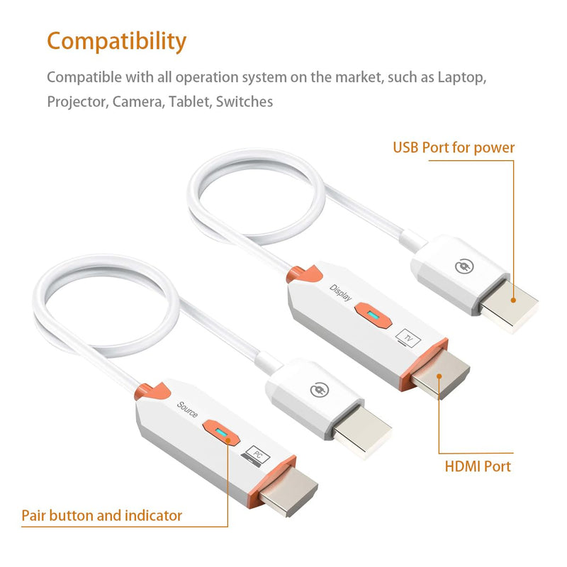 [AUSTRALIA] - HDMI Wireless Transmitter Receiver, HDMI Extender Wireless 165FT Long Distance, Stable Plug and Play Video Audio Adapter Projection Mirror for Laptop, Projector, TV 4K Decode Output 1080 