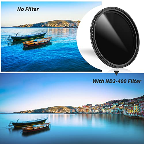 GREEN.L 55mm Variable ND Filter, Ultra Slim ND2 to ND400 (1-9 Stops) Adjustable Neutral Density Filter for Camera Lens