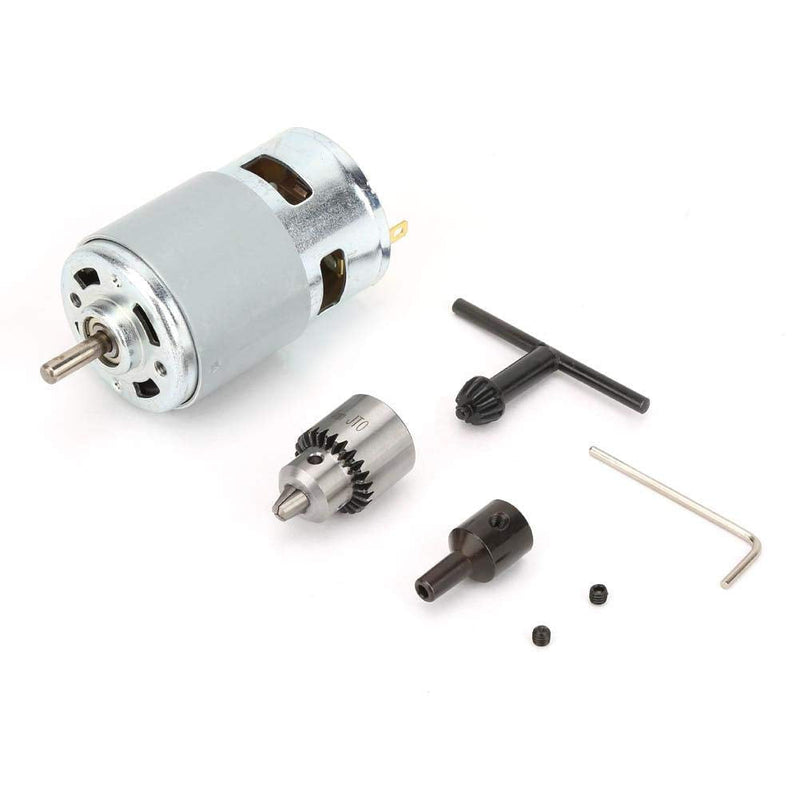 12-30 V Micro Motor Set 775 High-Performance Large Torsion Electric Motor Ball Bearing Shaft with Fan, Chuck, Wrench and Shaft Sleeve