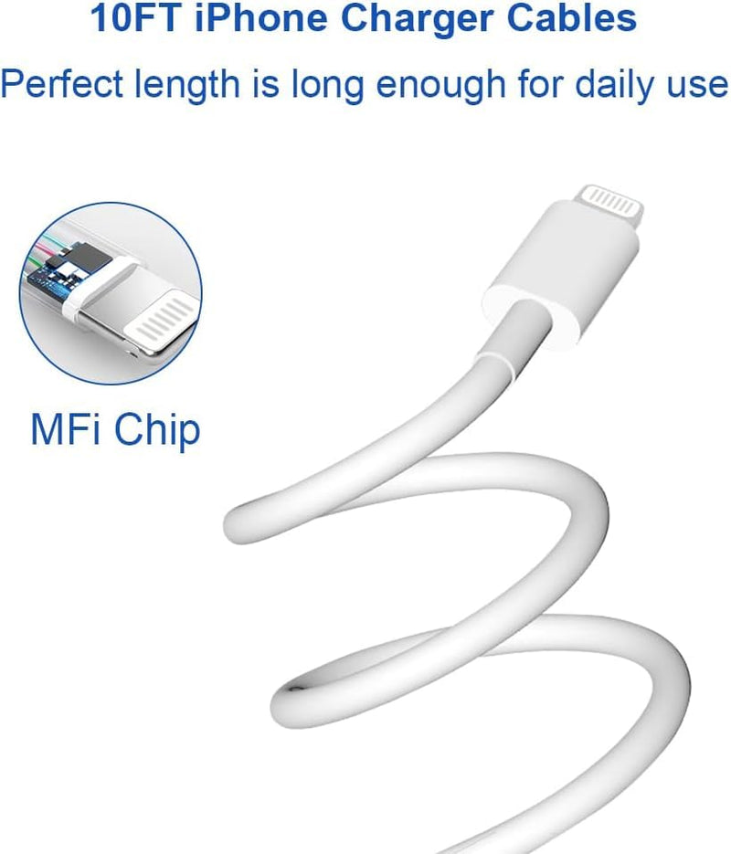 10 Ft iPhone Fast Charger, 2-Pack 20W Super Fast Charger with Long Fast Charging Cable for iPhone 14/13/12/11 Pro Max,14 Plus,Mini,Pro/XS/SE/XR/iPad white