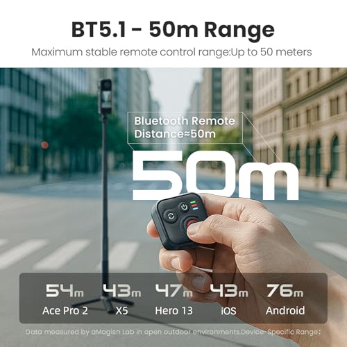 Bluetooth Remote Control for Insta360 X5/X4/X3/X2/Go 3S/ACE Pro 2, GoPro Camera Shutter Remote with Type-C Charging - 164ft Range, Compatible with iPhone 12-17 Pro Max, GoPro 8-13, Android Phones