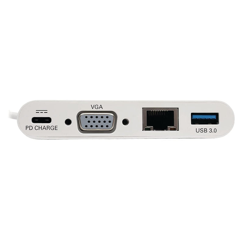 TRIPP LITE USB-C Multiport Adapter Converter Docking Station, VGA 1080p @ 60Hz, USB-A Hub, 60W PD Charging Port, Gigabit Ethernet, Thunderbolt 3 Compatible, White, 3-Year Warranty (U444-06N-VGU-C) 1080p VGA USB + USB-C + Ethernet