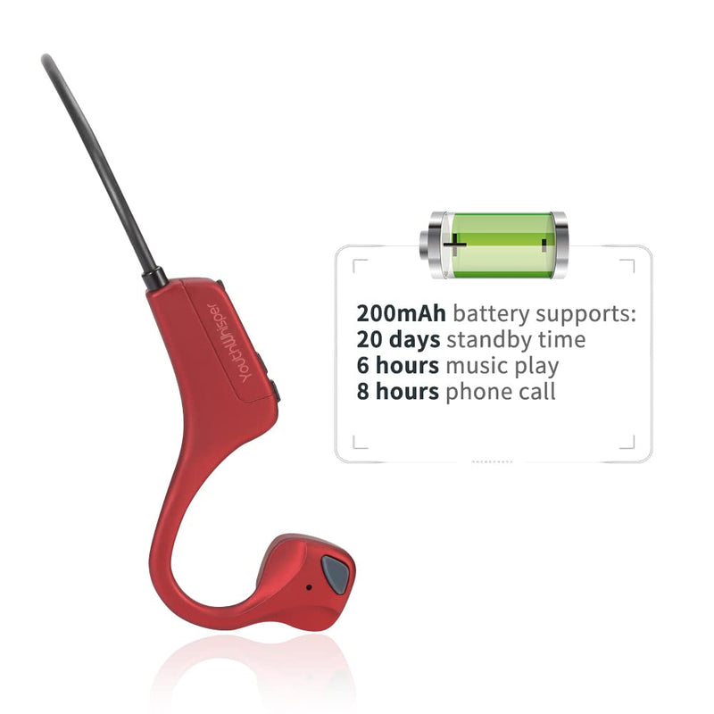 Bone Conduction Headphones Bluetooth, YouthWhisper Open Ear Wireless Earphones, Sports Headphones with Mic Waterproof for Running Cycling Hiking Walking and Workout (Red) Red