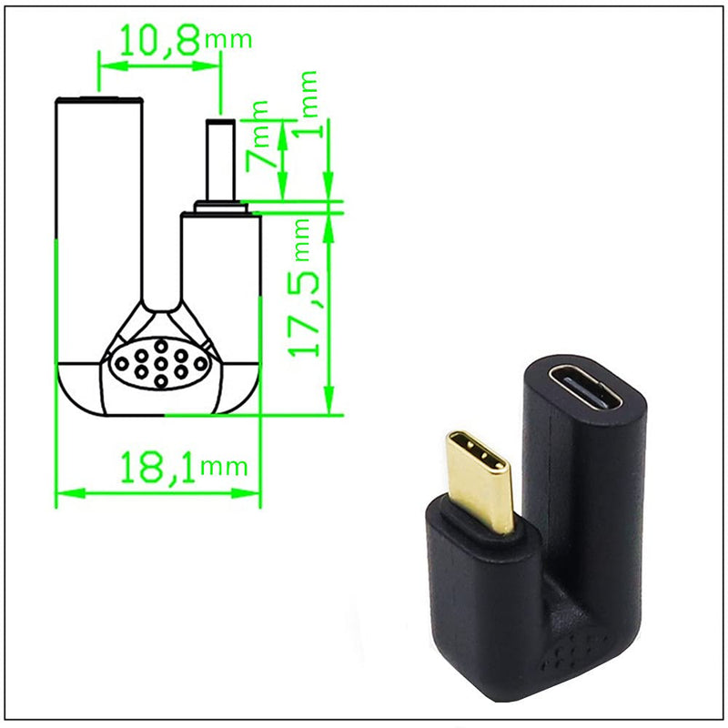 USB C U Shape Adapter, Qaoquda 180 Degree Angled USB 3.1 Type C (USB-C) Male to Female U Shape Adapter 4K60hz Resolution 10Gbps for Laptop, Tablet & Mobile Phone