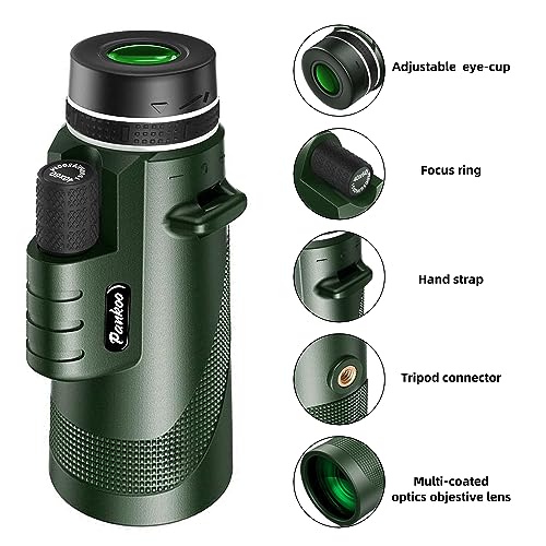 40X60 Monocular Telescope with Smartphone Holder& Tripod, High Power Nitrogen-Filled Monocular for Adults with BAK4 Prism & FMC Lens, HD Monocular Scope for Birdwatching Hiking Concert Travelling Dark Green