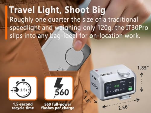 Godox iT30 pro N TTL Mini Flash - GODOX iT30Pro N for Nikon - GoDOx IT30 Pro for Nikon GodOX TTL Flash, Wireless Master & Receiver, HSS 1/8000 Second, 2.4G Wireless, GodOX Flash Silver IT30PRO for Nikon