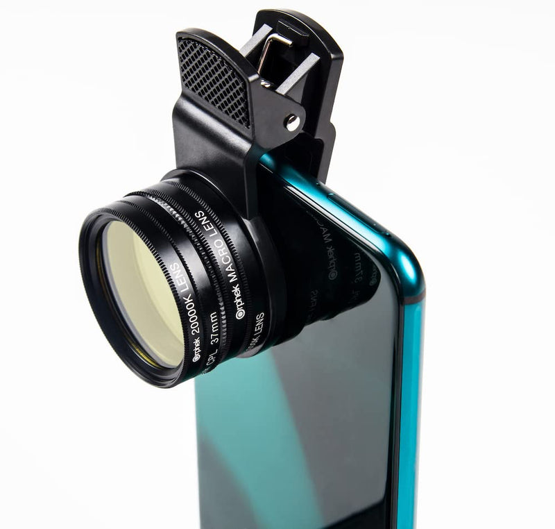 Coral Lens – Kit for All Smartphones – 4 Lens Included: Macro, CPL 37mm Polarized, 15,000k Orange, 20,000k Yellow – Universal Phone Clip – Lens Made of Glass – for Better Photography