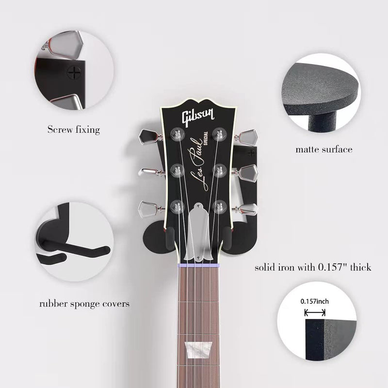 Guitar Wall Mount Hanger 2 Pack, Ukulele Mount, Steel Guitar Hangers for Wall, Guitar Hook Holder for Bass, Guitar, Violin, Black