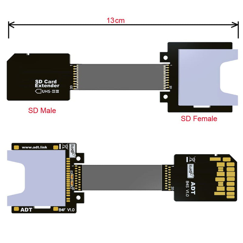 Xiwai SD Male Extender to SD Card Female Extension Cable Adapter Flexible SD/SDHC/SDXC UHS-III UHS-3 Black SD Male - SD Female