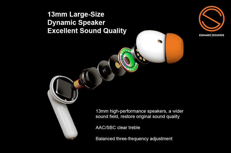 EGNARO ES5 True Wireless Stereo Earbuds Earphones, Bluetooth 5.1, Active Noise Cancelling, Touch Controls with Microphone and IPX4 Water Resistance, Color Black