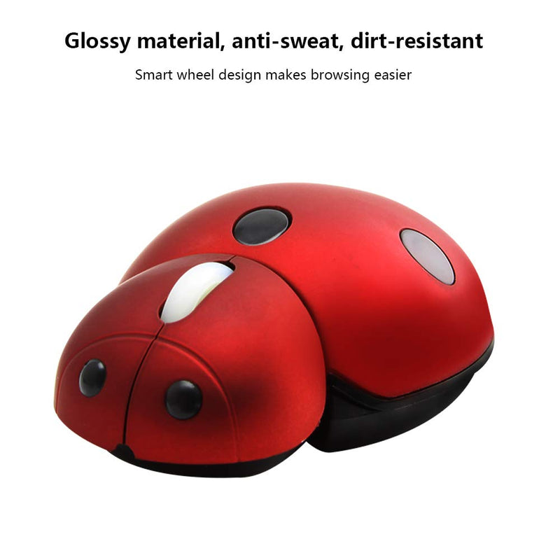 Mini Cute Wireless Mouse, Portable Mobile Optical Mouse for Kids,2.4G 3000DPI Animal Ladybug Shape Cordless Computer Mouse Small Tiny Travel Mouse with USB Receiver for Laptop Desktop PC (Red) Red