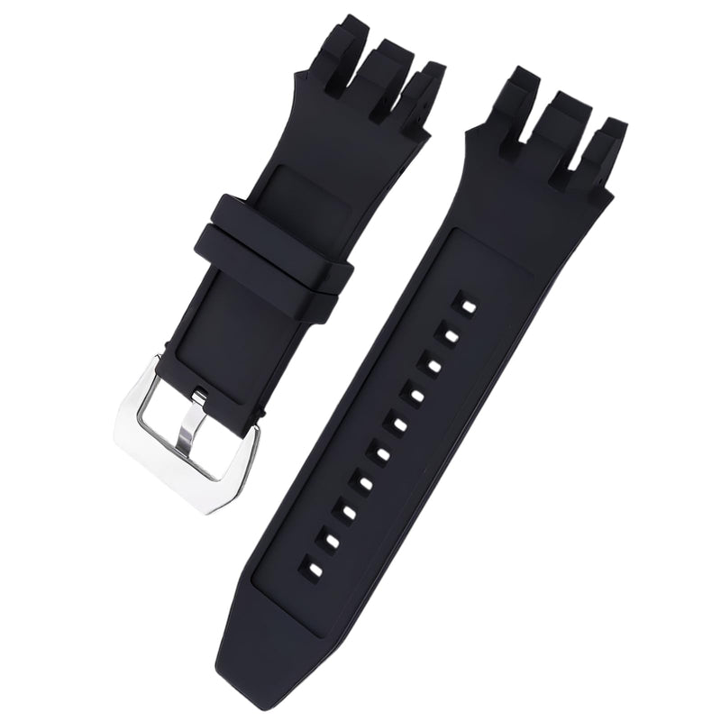 26mm Watch Strap Compatible with Invicta Reserve Subaqua Scuba 0913 0915 0917 0918 Rubber Band Replacement for men Silicone wirst watchband and women Bracelet (Black Band Silver Buckle)