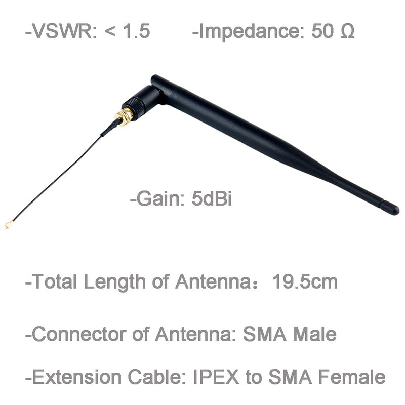 DIYmalls 868 MHz LoRa Antenna 5dBi SMA Plug 195 mm + SMA Female Cable for Meshtastic LoRa 32 V3 HTCC-AB02S Heltec T114 Mesh Node LoRa32u4II (Pack of 2)