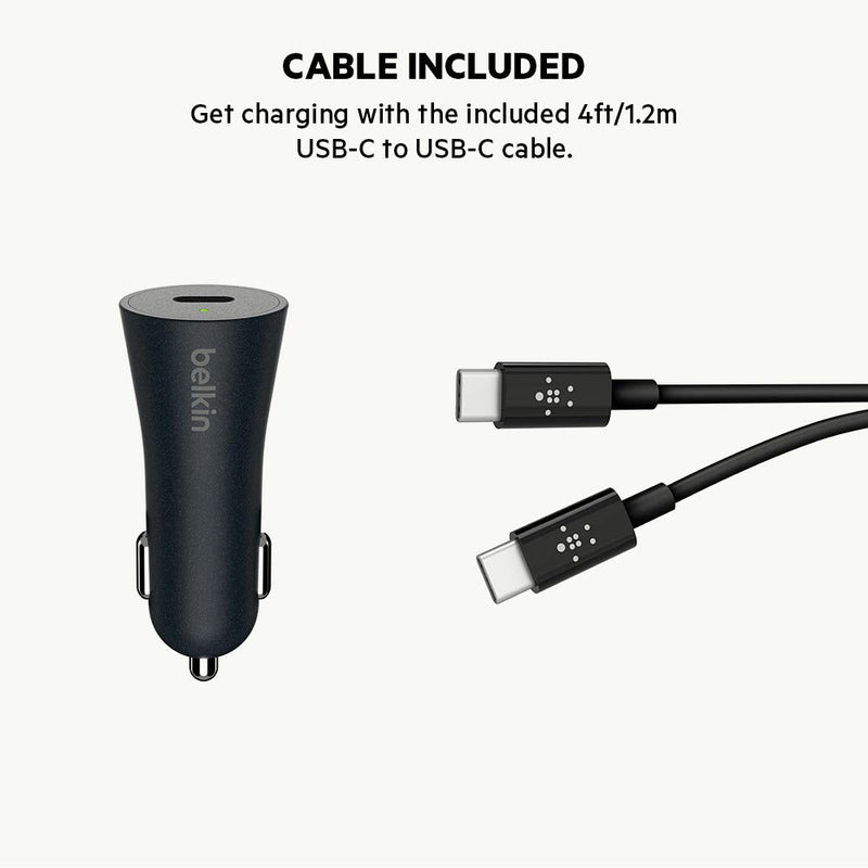 Belkin Boost Charge 27W Quick Charge 4+ Car Charger with 4ft/1.2m USB-C to USB-C Cable (Quick Charge 4+ Charger) (F7U076bt04-BLK)
