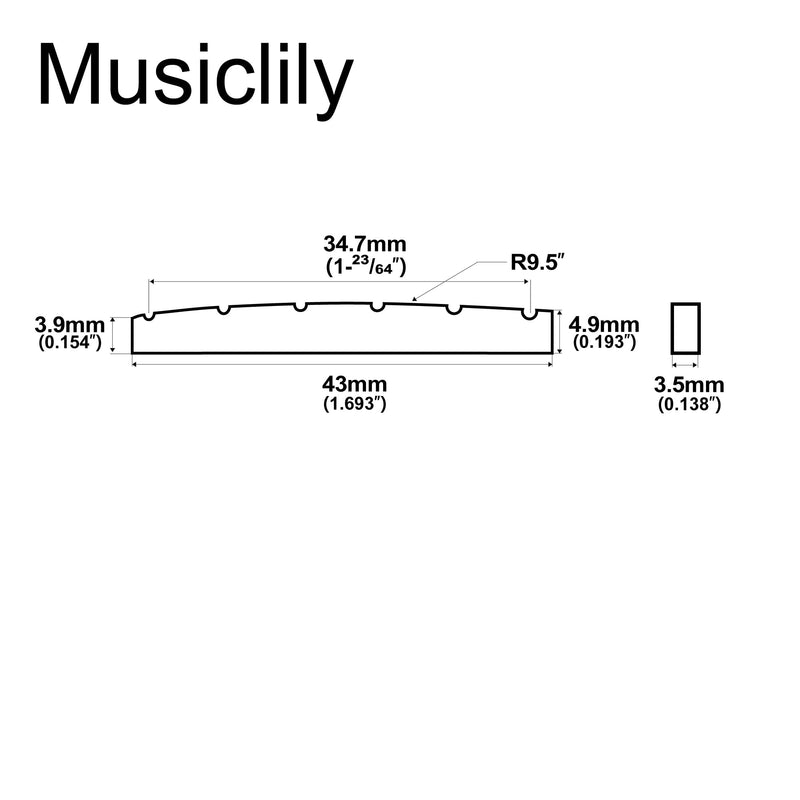Musiclily Pro Urea Resin Plastic 43mm Slotted Strat Tele Electric Guitar Nuts Flat Bottom for 6-string Stratocaster/Telecaster Guitar, Black (Set of 2)