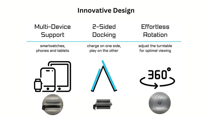 Mobile Cell Phone and Tablet Stand Holder with Audio Enhancement, Dual Docking, Non-Slip Base Pads. Mounts on Desk, Kitchen Counter, Nightstand or Bed. Buy The Stand Get The Turntable Free!