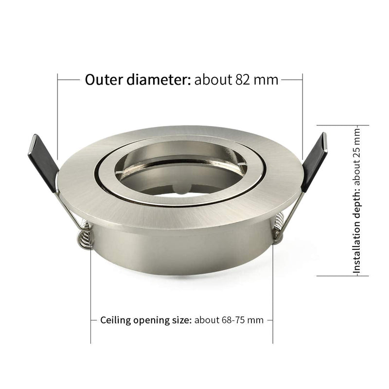 KYOTECH Set of 6 Recessed Light Frames, Recessed Spotlight Set - Mounting Frames in Brushed Aluminium Including GU10 sockets - Mounting Frames for GU10 Bulbs and LED Modules Brushed Nickel Schwenkbar,Aussendurchmesser 82mm