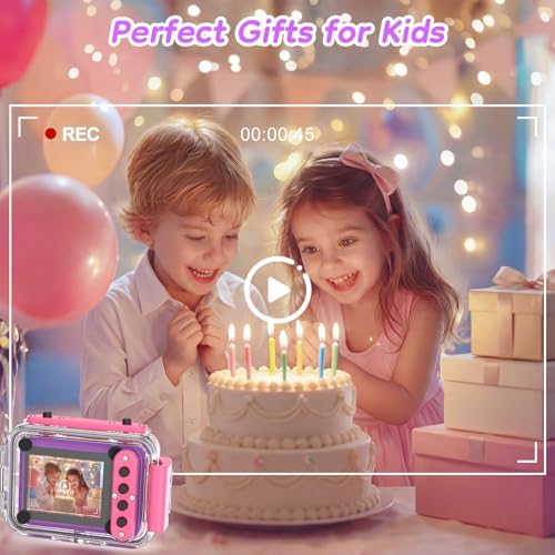 Pool Toy & Kids Underwater Camera - 99FT Waterproof Kid Action Camera 1080P Video&20MP Photo with Flip Lens, Includes 32GB Card for Diving Swimming Beach Snorkeling,Birthday Gift for Girls - GKTZ Dark purple