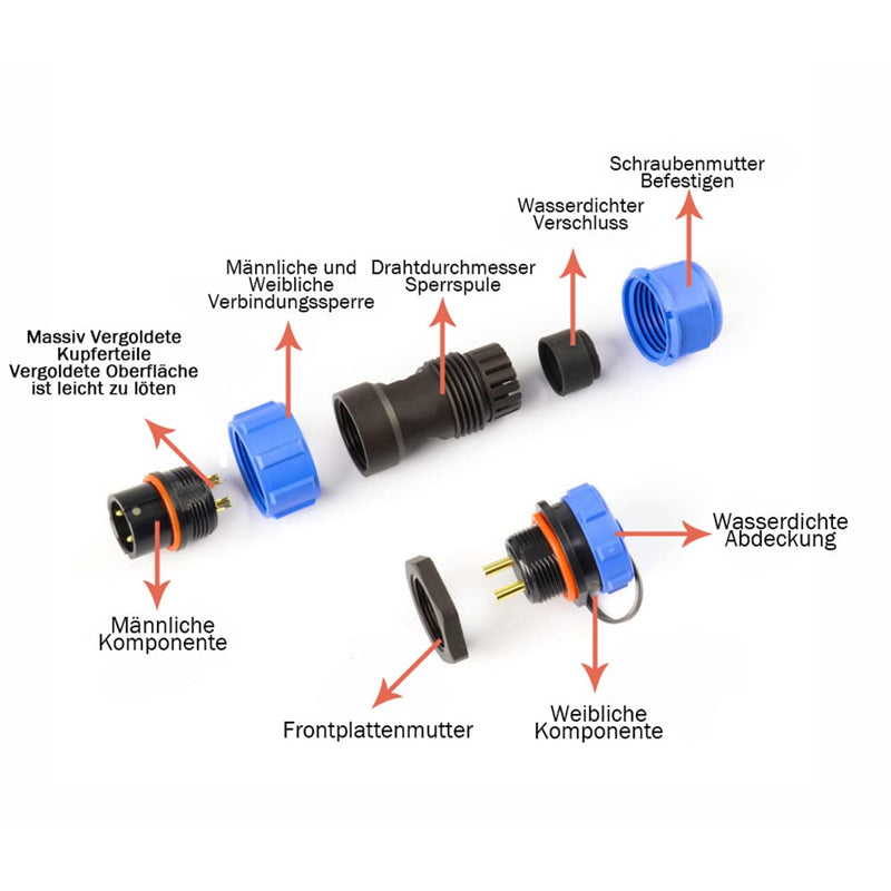 Aviation Plug SP17 IP68 2 Pin SP17 Series 2 Pin Female Plug and Male Round Socket Waterproof Connector Satellite Cable Connector SP17 2pin