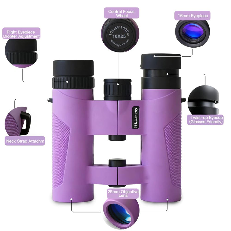 [AUSTRALIA] - Binoculars for Kids 8-12, 10x25 Kids Binoculars for Nature Exploration, HD Childrens Binocular for Bird Watching, Hiking, Camping, Outdoor Adventure - Purple 