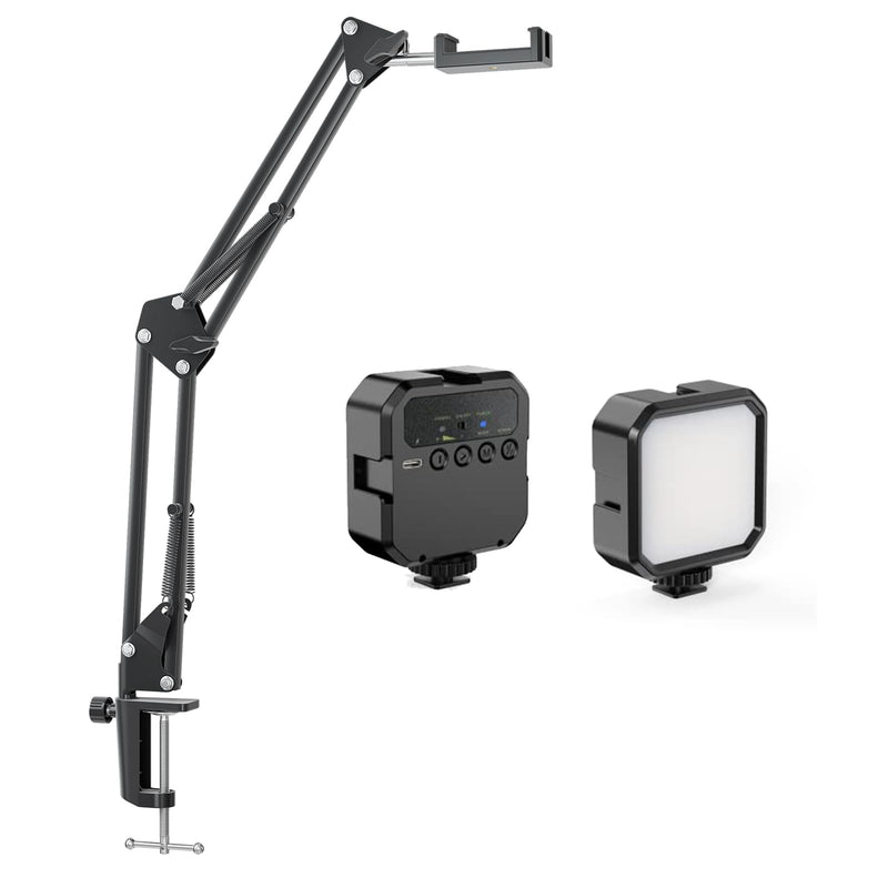 Overhead Phone Mount, Articulating Arm Cell Phone Holder with LED Light, Flexible Phone Stand for Live Streaming,Video Recording,Drawing,Cooking