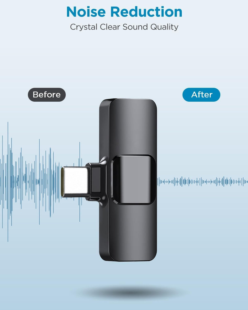 2 Pack Wireless Microphone for iPhone 15 Series,iPad,Android, USB-C Wireless Clip-on Microphones for iPhone Video Recording, YouTube, Interview, TikTok, Vlog, MC-1