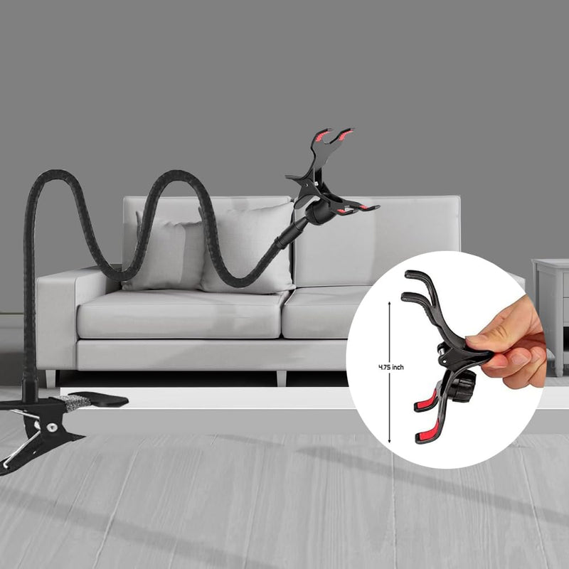 Lazy Bracket Universal 360 Degree Rotation Flexible Long Arms Gooseneck Cell Phone Holder, Adjustable Clamp Clip Desktop Bed Mobile Phone Stand for Bedroom, Office, Kitchen (White) White