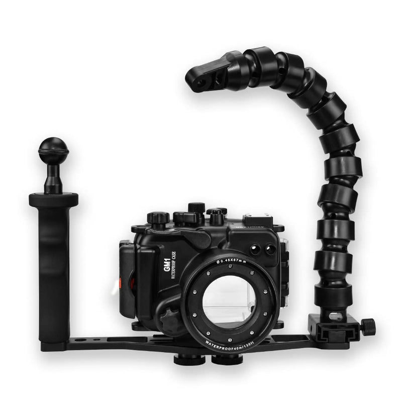 Underwater Camera Handle Tray Holder, Bracket with 10 Inch Light Arm Flex Arm, Lightweight Aluminum Tray/Grip for Underwater Camera Case (TS-11)