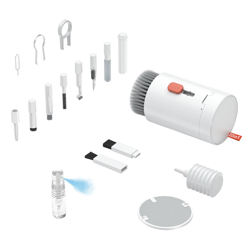 Tounee Keyboard Cleaner Kit, Electronics Cleaning Kit with Retractable Big Brush, Portable, 20 in 1 Multi-Tool Kit for Phones, Tablet, Computer, PC Monitor,TV Camera Lens with 2.5ml Mist Spray (White) White