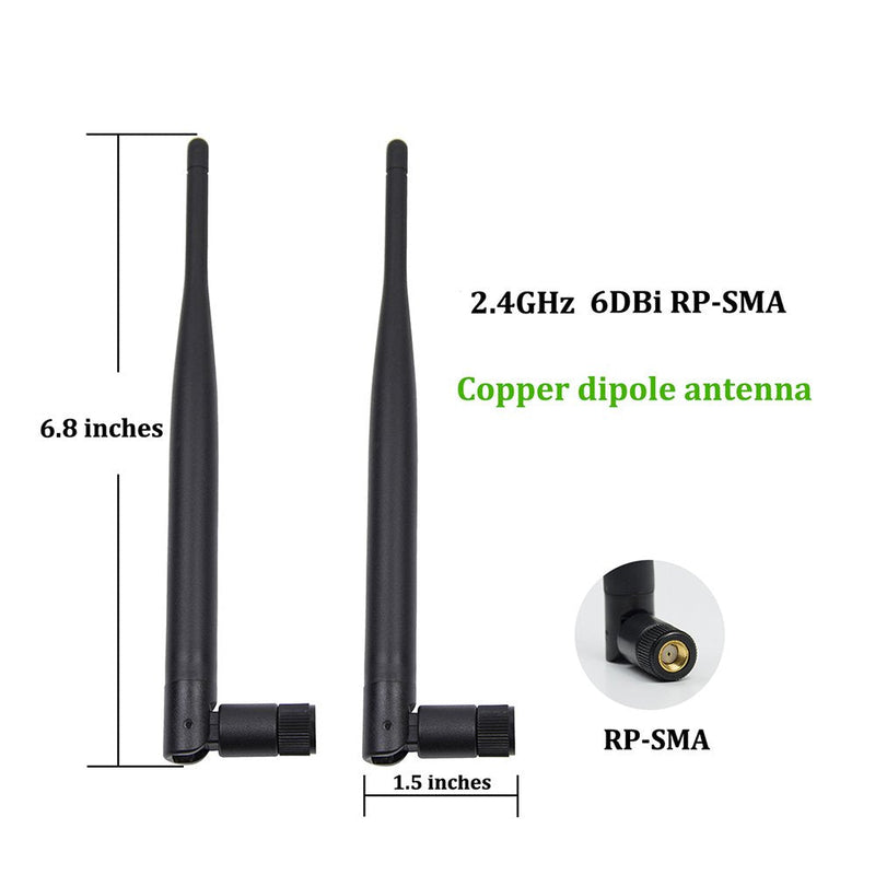 2 x 2.4GHz 6dBi Indoor Omni-Directional WiFi Antenna | 802.11n/b/g RP-SMA Female Connector + 2 x 20cm/8" U.FL/IPEX to RP-SMA Pigtail Antenna WiFi Cable