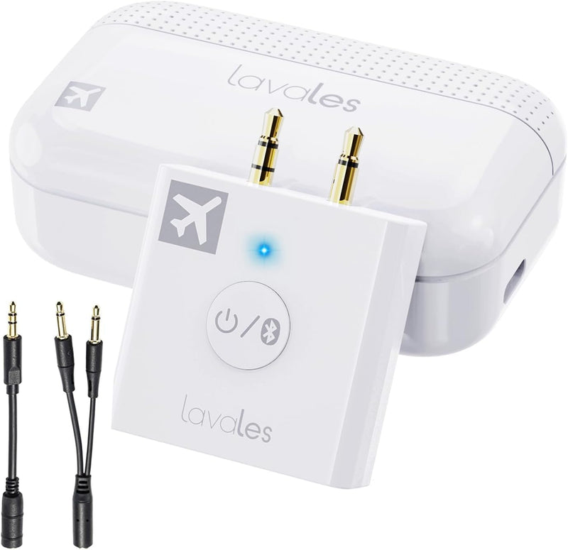 Airplane Bluetooth Adapter, 2 Headphones Support, 32Hrs Playtime, aptX Adaptive/Low Latency/HD Wireless Audio Transmitter for Airpods & Bluetooth Headphones, Use for Travel Flight