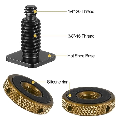 MINIFOCUS 4 Packs Camera Hot Shoe Mount Adapter, Double Nut with 1/4" and 3/8" Aluminum Alloy Tripod Screw Flash Shoe Mount for LED Monitors, Microphone, DSLR Field Monitor 4 PCS Sienna