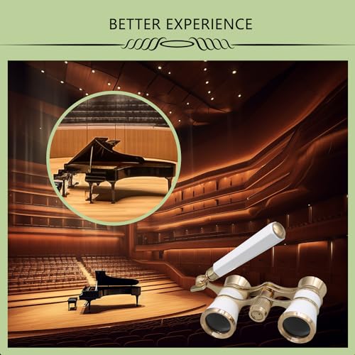 BLACKICE Opera Glasses, 3X25 Theater Binoculars, Mini Compact Opera Glasses with Adjustable Handle, Portable Binoculars for Women Adults Kids, Ideal for Concert Theater Opera (White with Handle)