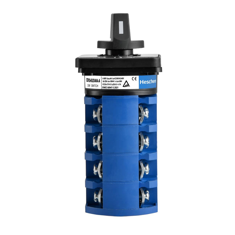 [AUSTRALIA] - Heschen Universal Rotary Cam Selector Changeover Switch, SZW26-63/D404.4, 660V 63A, ON-Off-ON 3 Position 4 Phase, 4NO+4NC, 16 Terminals, CE 