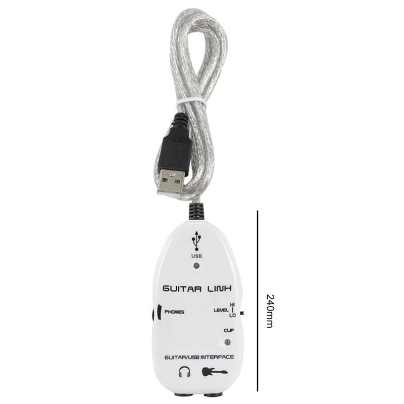 Walfront Guitar Link Cable Adapter USB Interface Recorder for PC Computer, with Stereo Headphone Output, USB Powered for Monitoring with Active Monitor Speakers (White) White