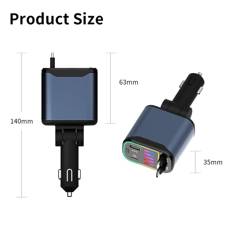 Starlight Retractable Car Charger,66W Starlight in Car roof Fast Car Chargers Adapter 4 in 1 with 2 USB Car Chargers for iPhone 16/15/14/13/12/11 and for Android USB C Cable (X1) X1